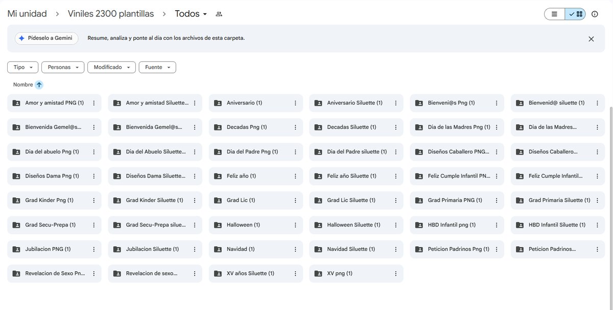 Carpeta real de Google Drive con las subcategorías de la biblioteca Envinil